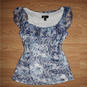 AB Studio Blue and White Floral Blouse
